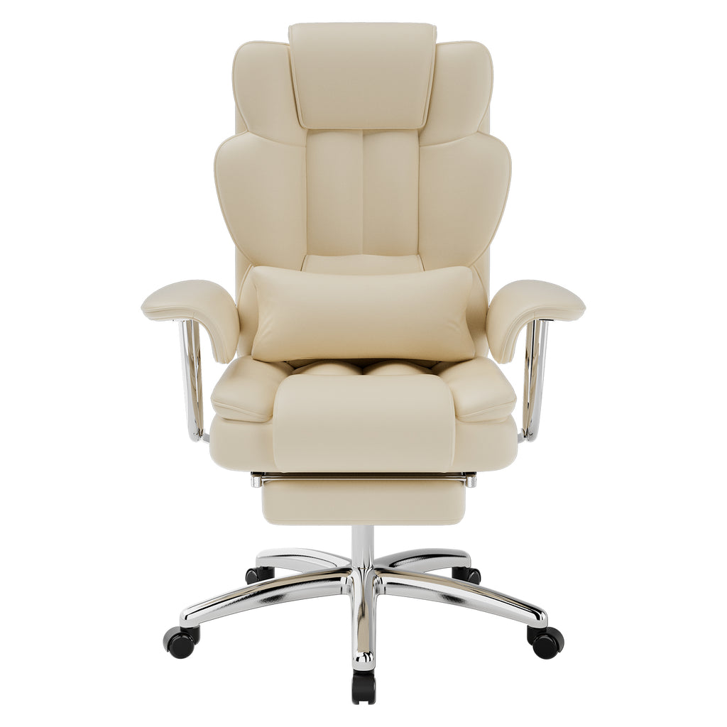 Office Chair, Big And Tall Executive Office Chair With Footrest, Leather Computer Chair, Ergonomic Reclining Chair High Back , Large Home Office Chair Beige
