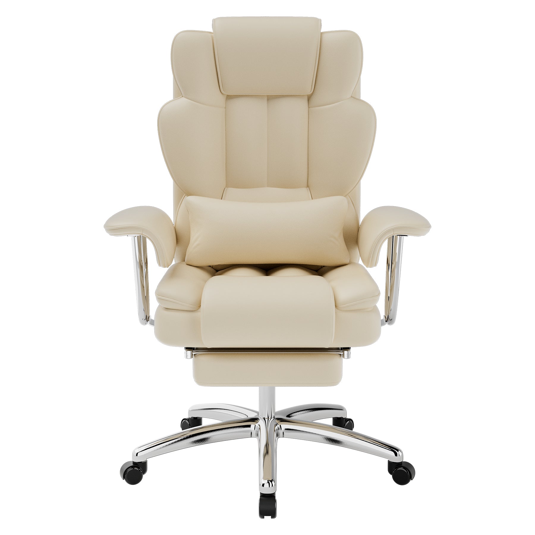 Office Chair, Big And Tall Executive Office Chair With Footrest, Leather Computer Chair, Ergonomic Reclining Chair High Back , Large Home Office Chair Beige