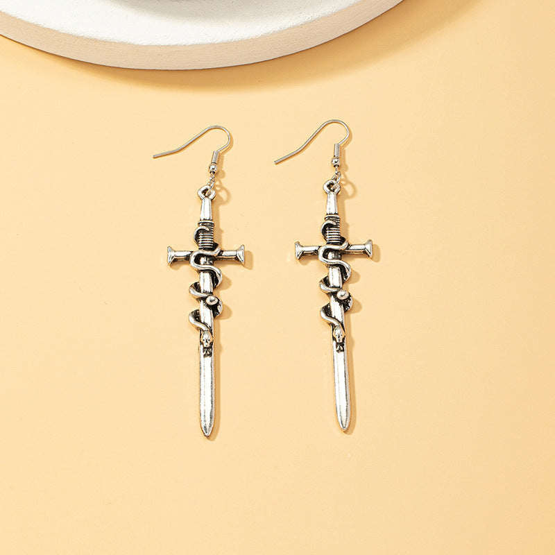 Gothic Sword Earrings Retro Punk Style