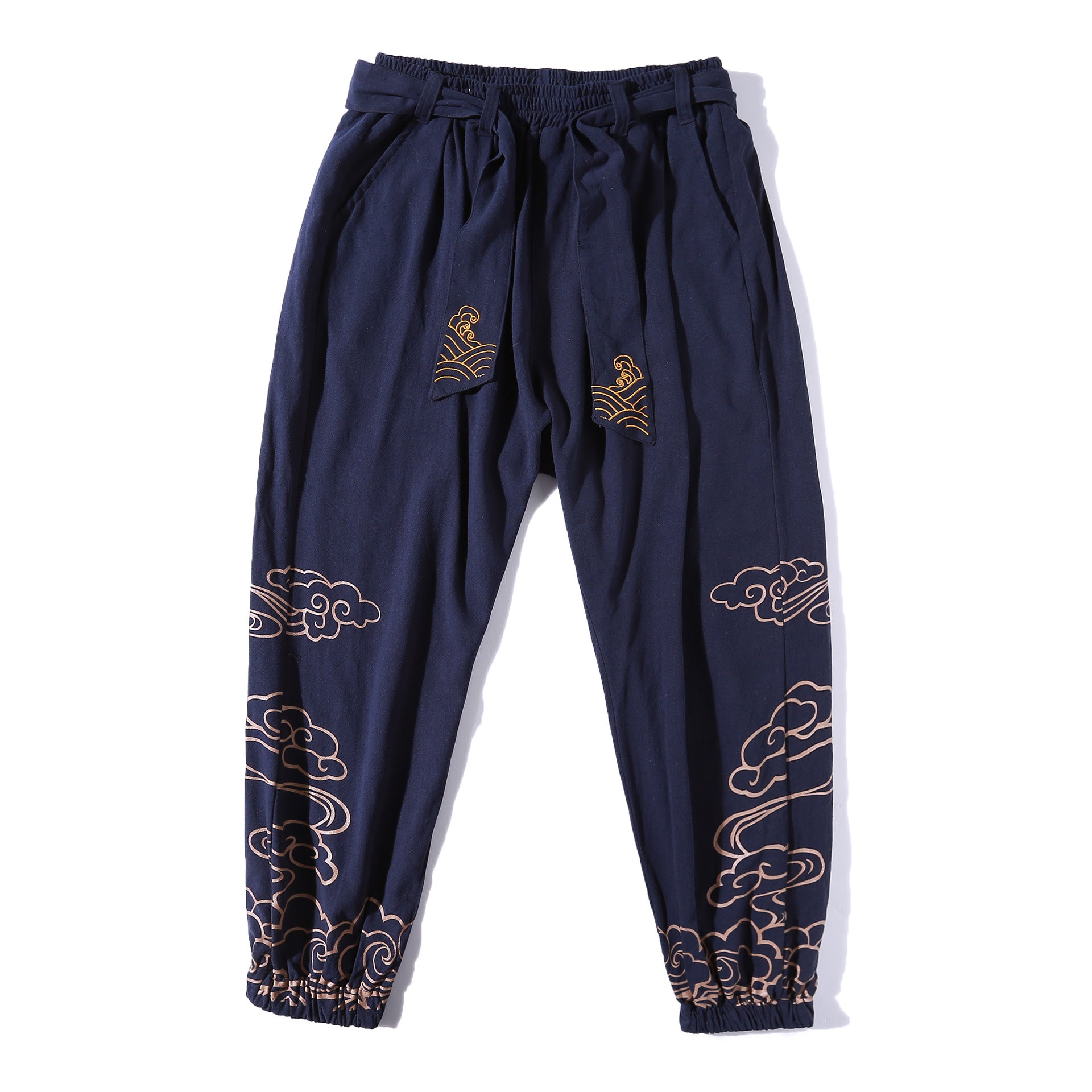 New Chinese Style Men's Trousers Printed Loose Wide-leg Baggy