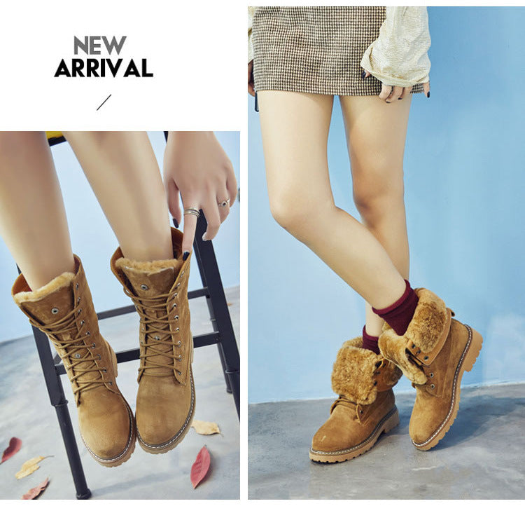 Women's High-top Leather Padded Warm Snow Boots