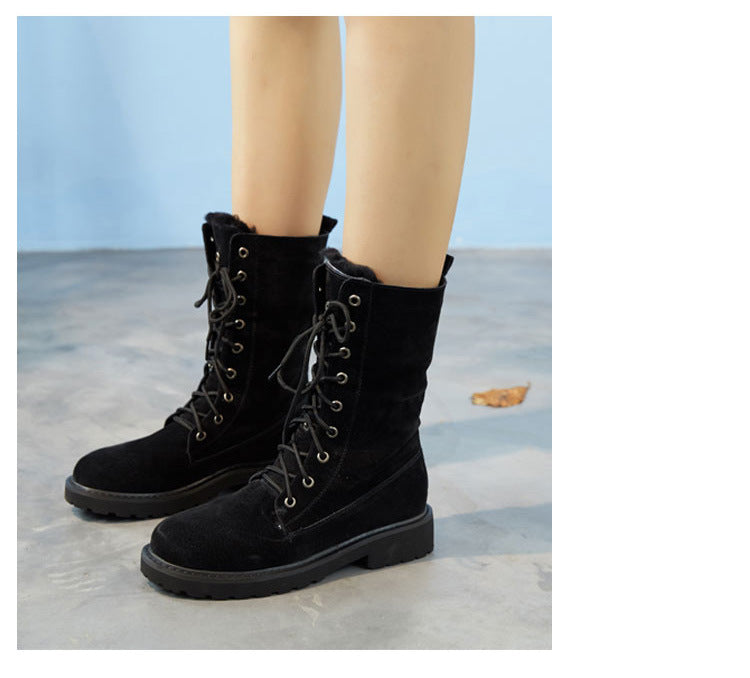 Women's High-top Leather Padded Warm Snow Boots