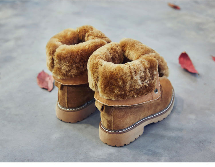 Women's High-top Leather Padded Warm Snow Boots