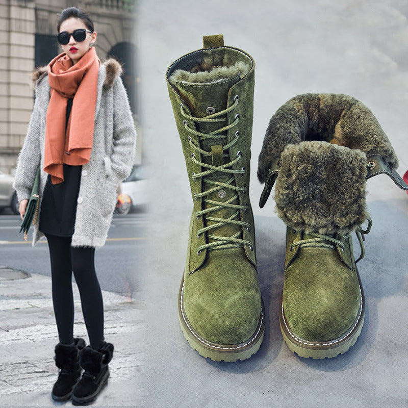 Women's High-top Leather Padded Warm Snow Boots