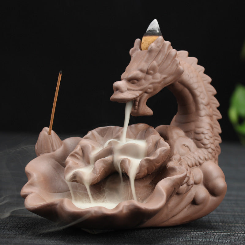 Purple Sand Dragon Backflow Smoke Incense Burner Tower Incense Sandalwood Agarwood Incense Burner Aroma Diffuser Home Office +
