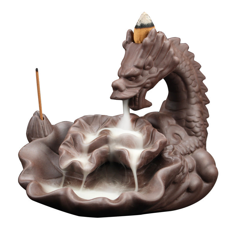 Purple Sand Dragon Backflow Smoke Incense Burner Tower Incense Sandalwood Agarwood Incense Burner Aroma Diffuser Home Office +