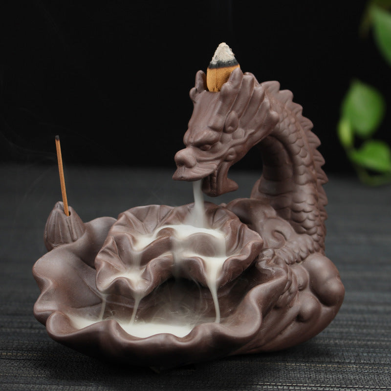 Purple Sand Dragon Backflow Smoke Incense Burner Tower Incense Sandalwood Agarwood Incense Burner Aroma Diffuser Home Office +