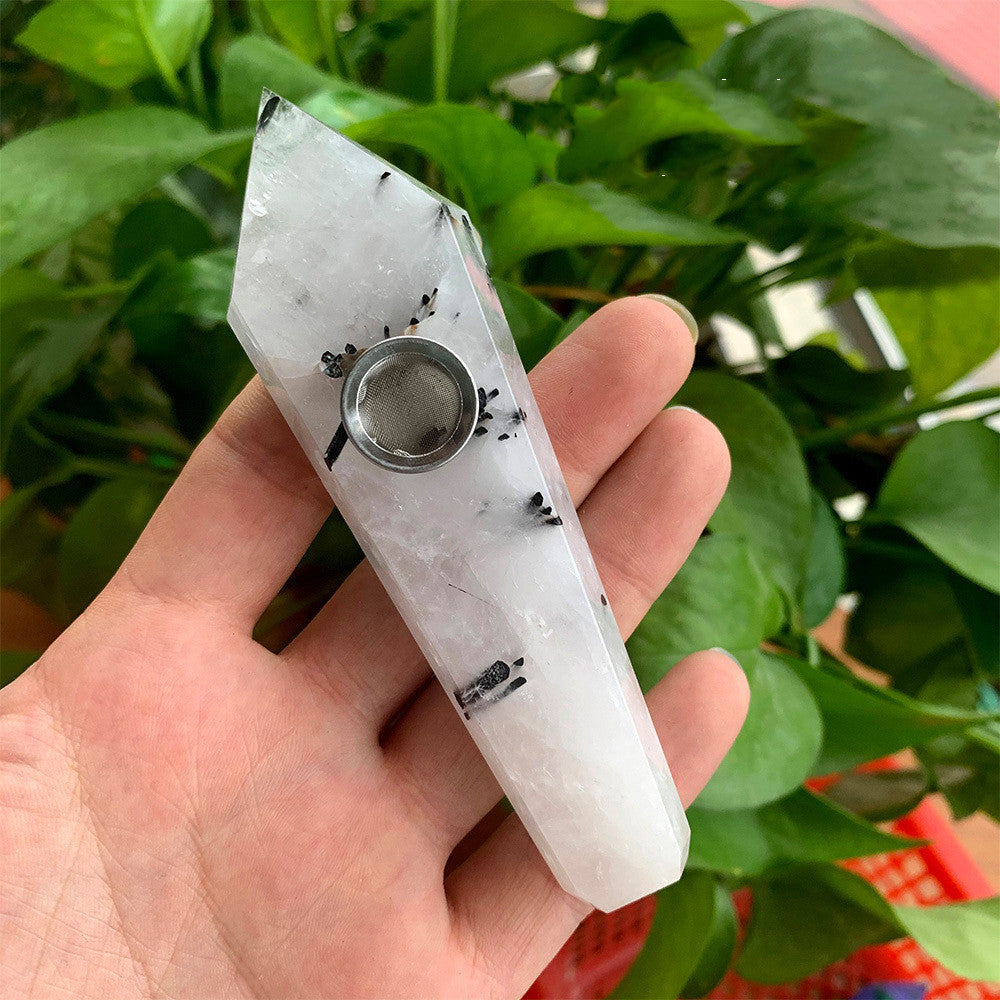 Natural Rough Polished Polished Crystal Smoking Pipe Foreign Six-Sided Single-Pointed Smoking Pipe