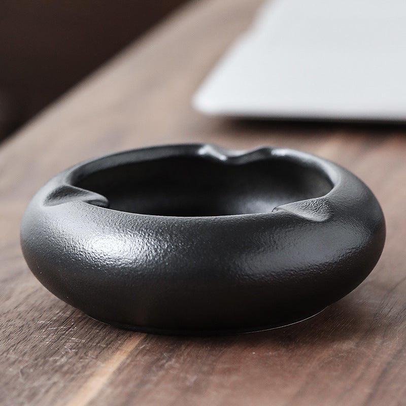 Creative Stoneware Ashtray With Lid Black Pottery Ashtray
