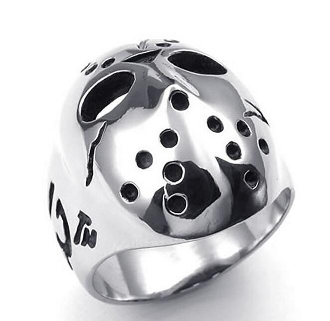Mens Friday The 13th Stainless Steel Biker Block Ring