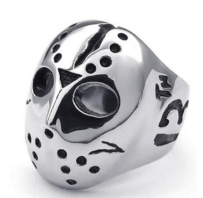 Mens Friday The 13th Stainless Steel Biker Block Ring