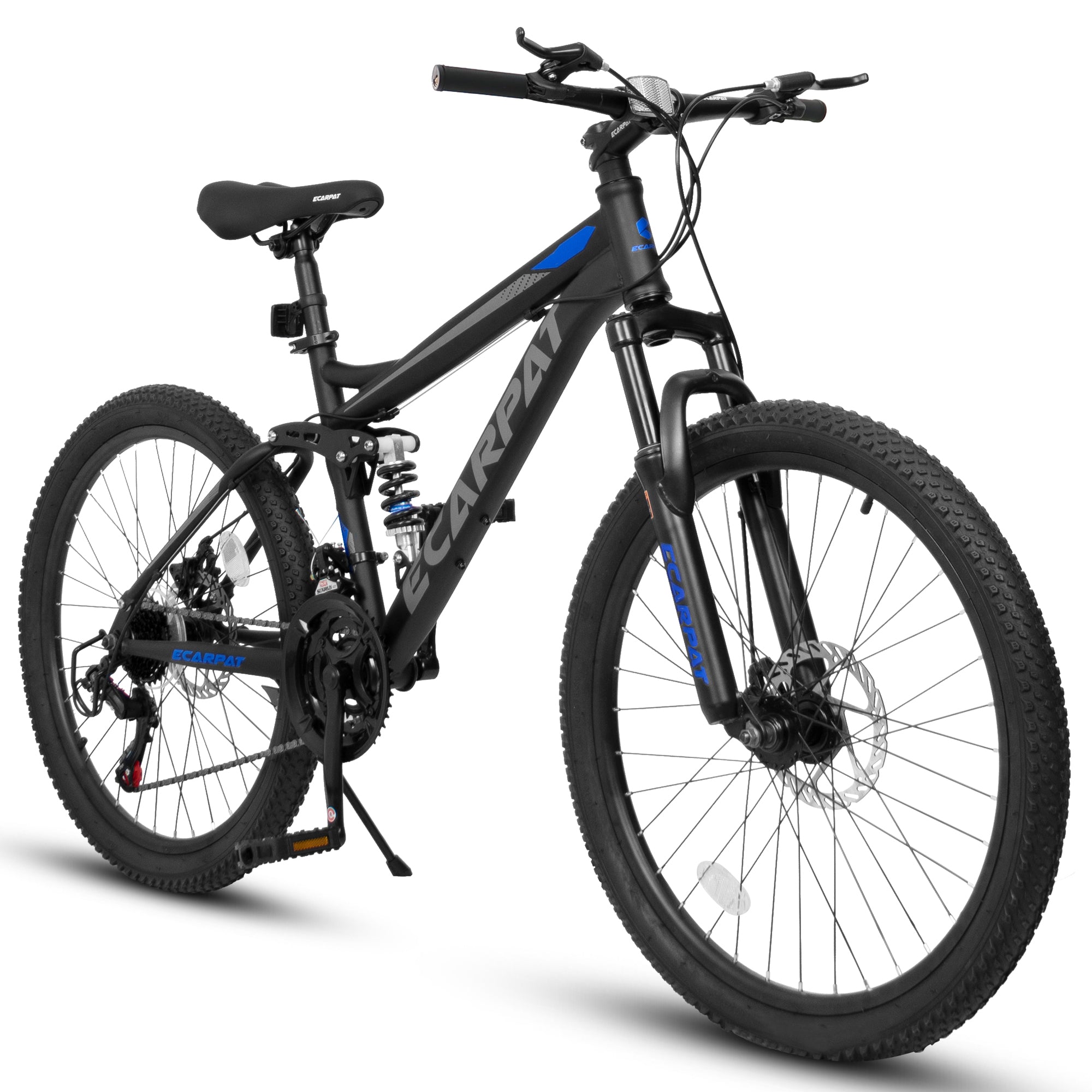 A2460 24 Inch Mountain Bike With Full Suspension, 21 Speed Shifter Lever With Gear Indicator, High Carbon Steel Frame, Mechanical Disc Brakes, Unisex For Men Women Adults, Ideal For Trails.