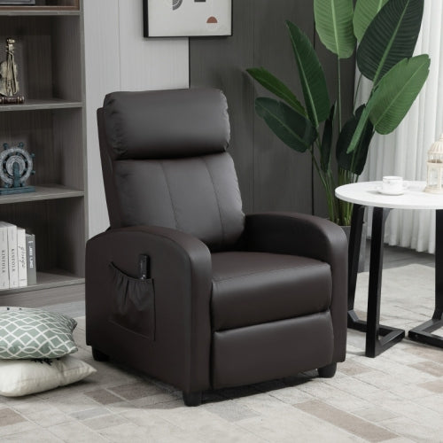 Recliner Armchair, Massage Faux Leather Push Back Reclining Chair With Adjustable Leg Rest, Side Pocket, For Home Living Room Theatre, Brown HOMCOM