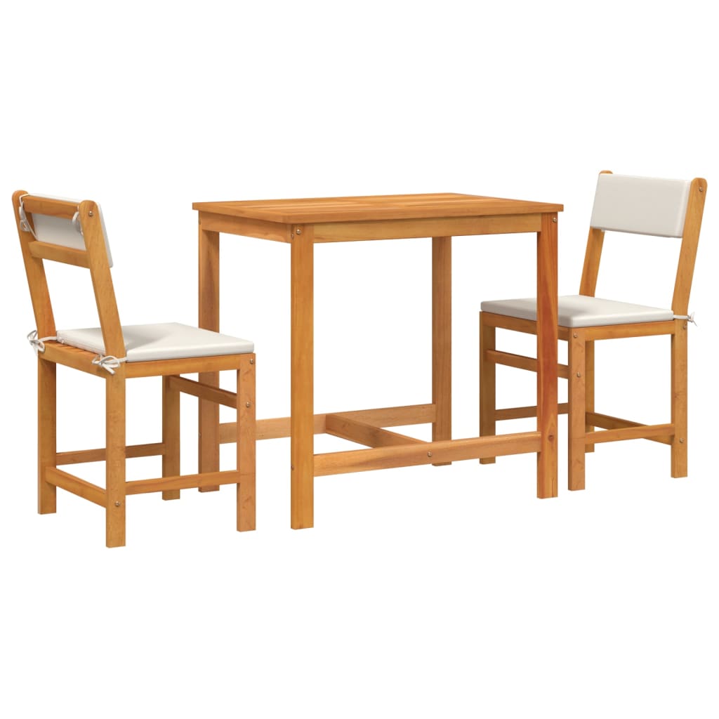 3-piece balcony furniture set with cushions, solid acacia wood