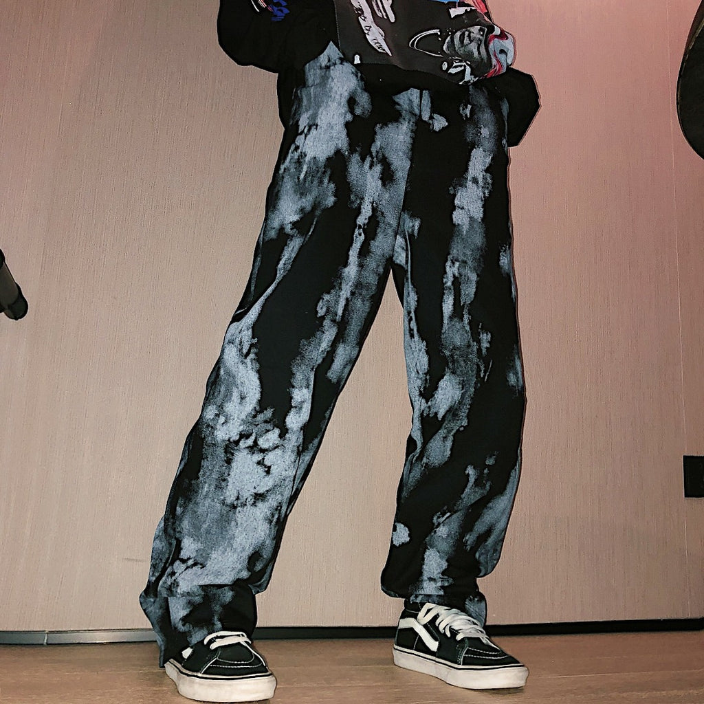 Ink tie-dyed trousers