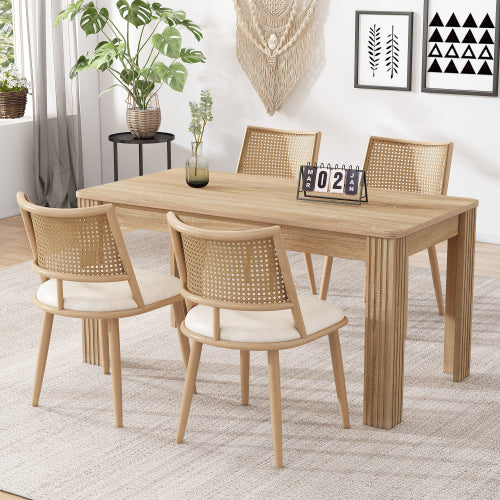 Set Of 2, PU Seat, Rattan Backrest, Bamboo Kitchen Chair With Imitation Rattan Backrest And Retro Side Armchair, Suitable For Home, Restaurant, Living Room, Cafe,beige