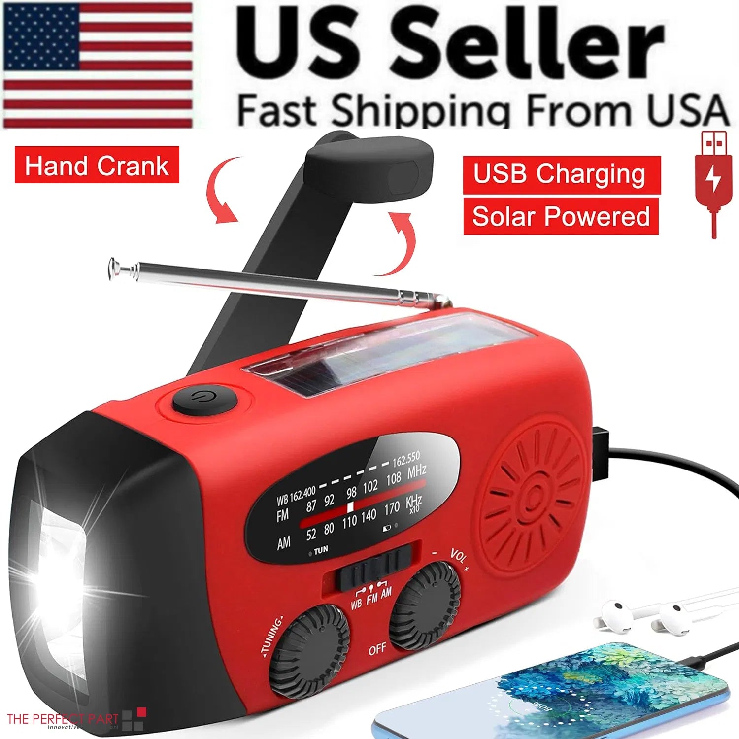 Emergency Radio Crank Solar Hand Weather Power Bank Charger Light