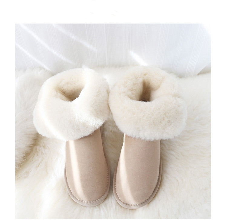 Sheepskin women's mid-tube snow boots