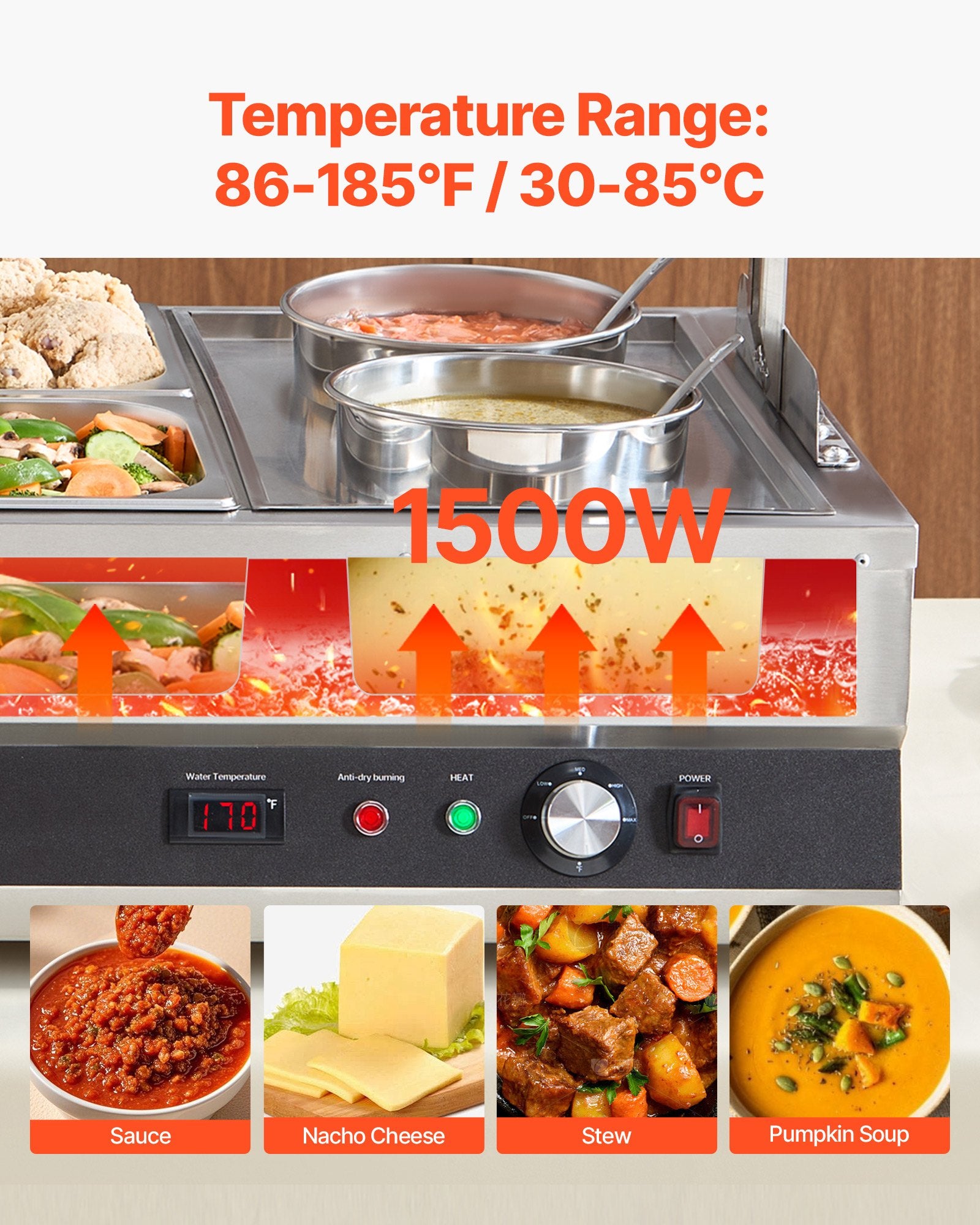 Commercial Warmer FOOD & Soup Station With Cover 2-Pot & 4-Pan Kettle