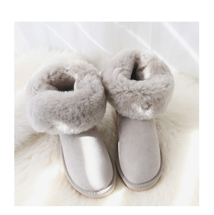 Sheepskin women's mid-tube snow boots