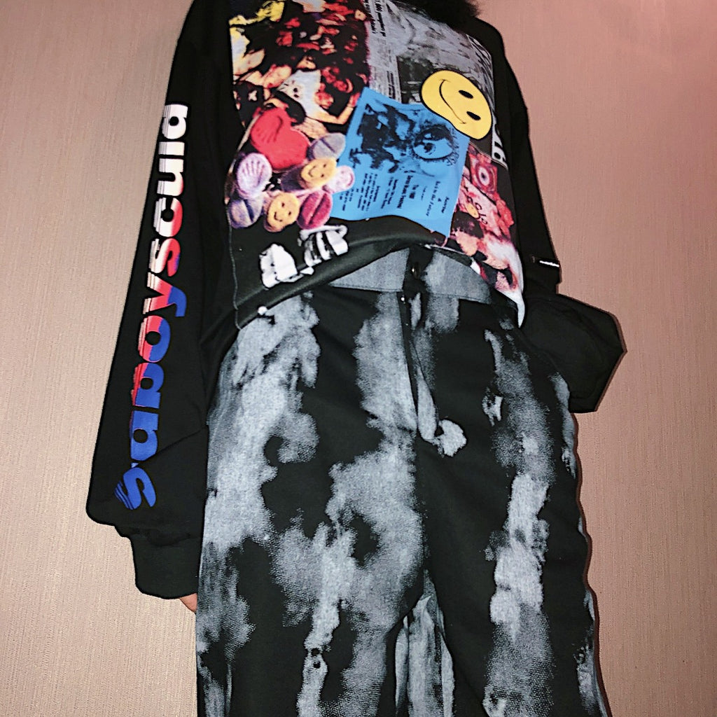 Ink tie-dyed trousers