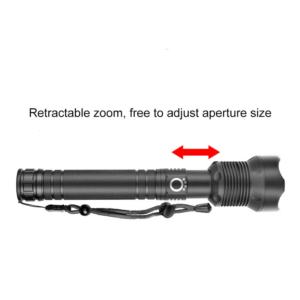 LED Flashlight Zoom USB Rechargeable Super Bright Torch Camping Lamp Work Light