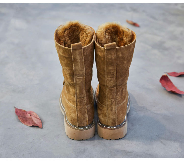 Women's High-top Leather Padded Warm Snow Boots