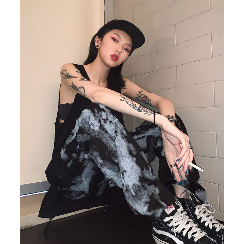 Ink tie-dyed trousers