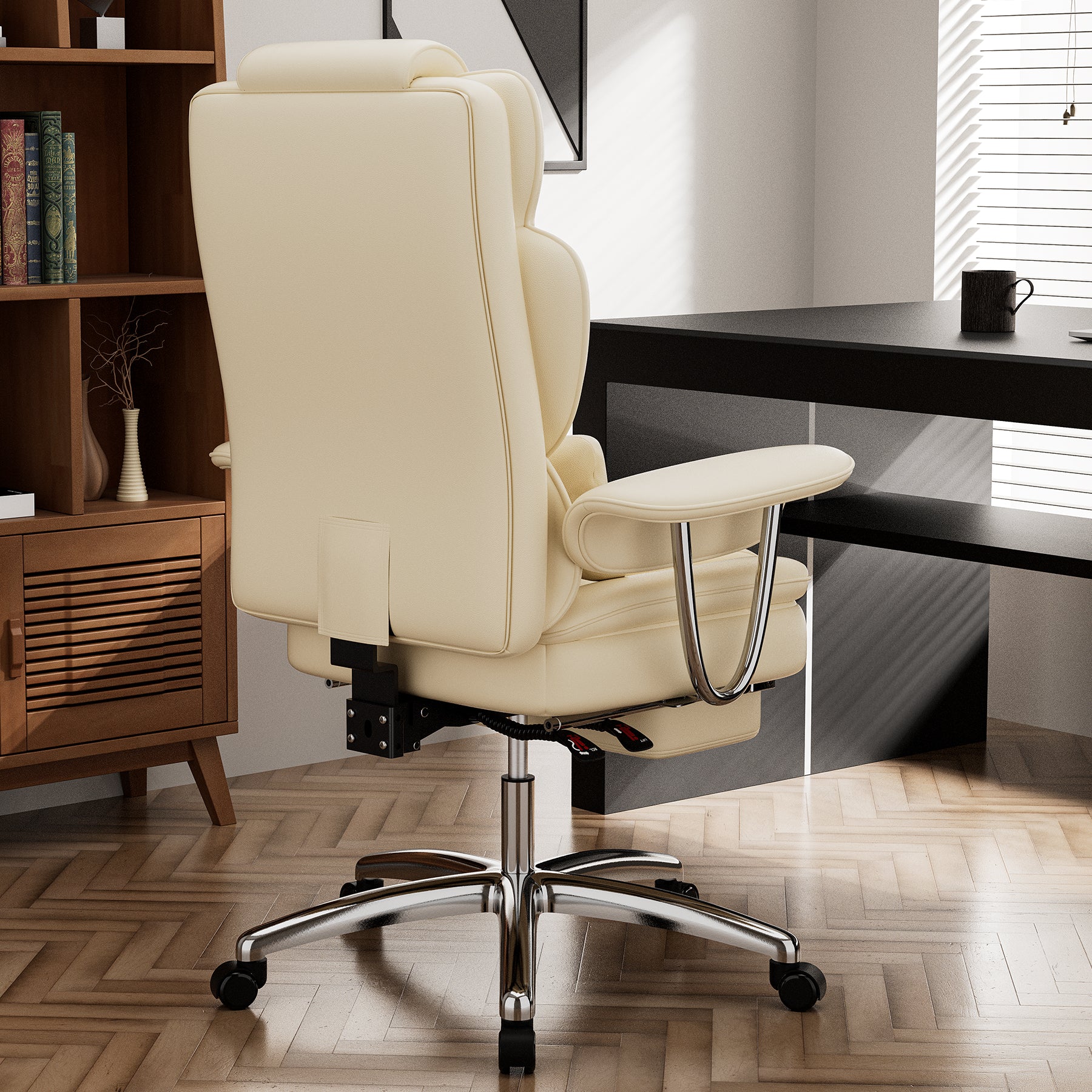 Office Chair, Big And Tall Executive Office Chair With Footrest, Leather Computer Chair, Ergonomic Reclining Chair High Back , Large Home Office Chair Beige