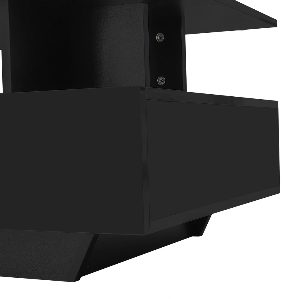 High Gloss Coffee Tables For Living Room Black Tea Side End Table With LED Lights, Rectangle Console Centre Wooden Sideboard Modern Office Furniture