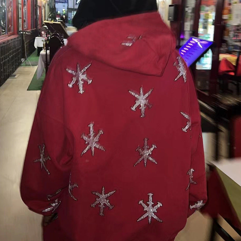 Rhinestone Gothic Streetwear Zip-up Hoodie