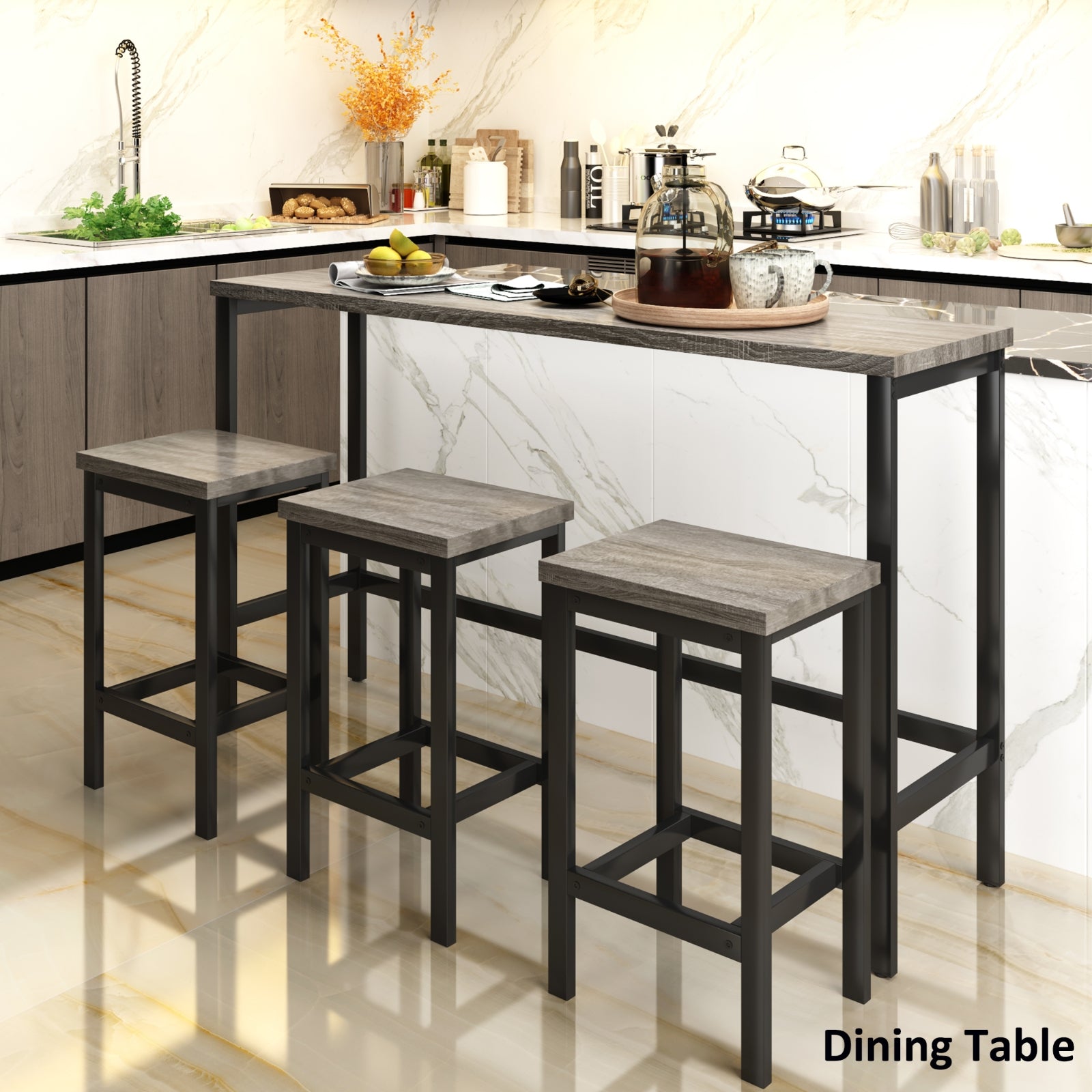 TOPMAX Counter Height Dining Table Set With 3 Stools Pub Kitchen Side Table
