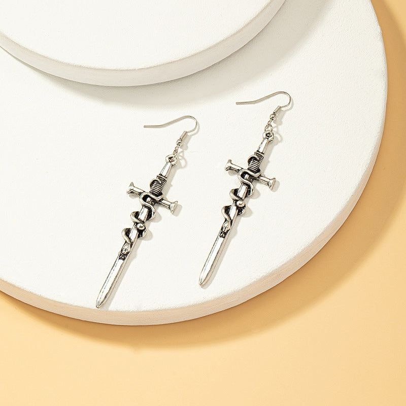 Gothic Sword Earrings Retro Punk Style