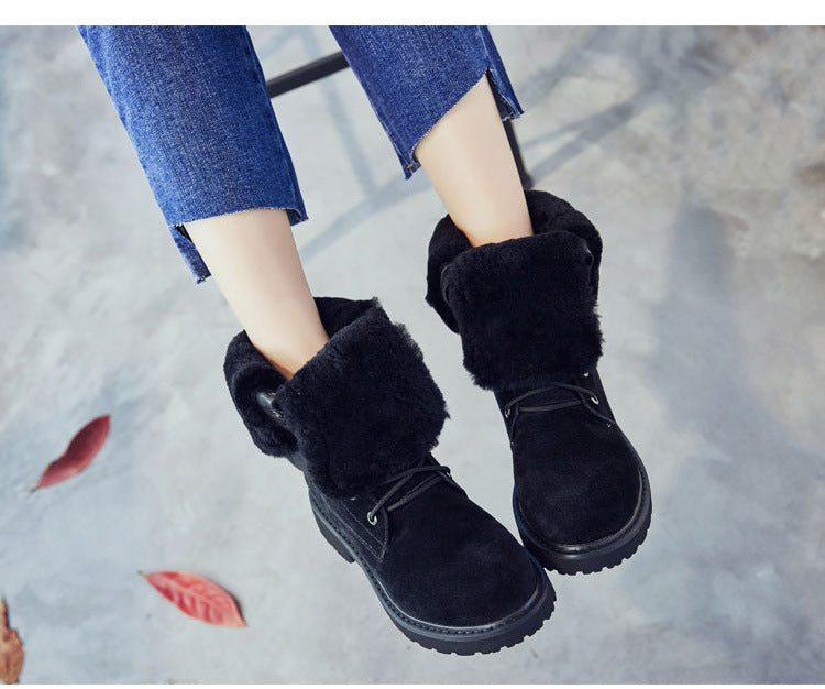 Women's High-top Leather Padded Warm Snow Boots