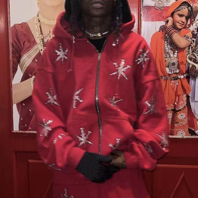 Rhinestone Gothic Streetwear Zip-up Hoodie