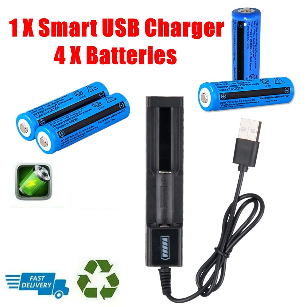 Li-ion Battery&Charger 3000mAh 3.7V Rechargeable Batteries USB Charger For Torch Flashlight