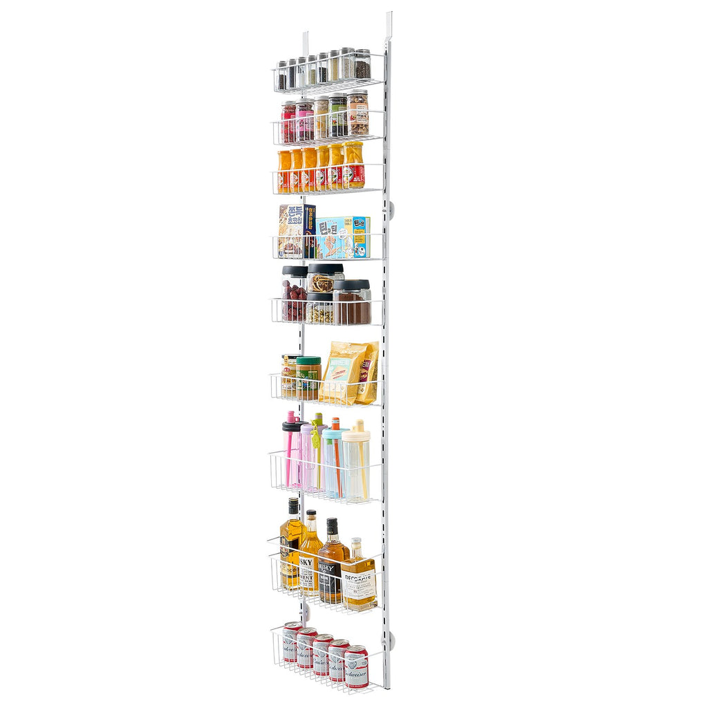 Over The Door Pantry Organizer, 9-Tier Pantry Organization And Storage, Heavy-Duty Steel Hanging Spice Rack, Adjustable Wall Seasoning Shelves, For Home Kitchen Laundry Room Bathroom, White