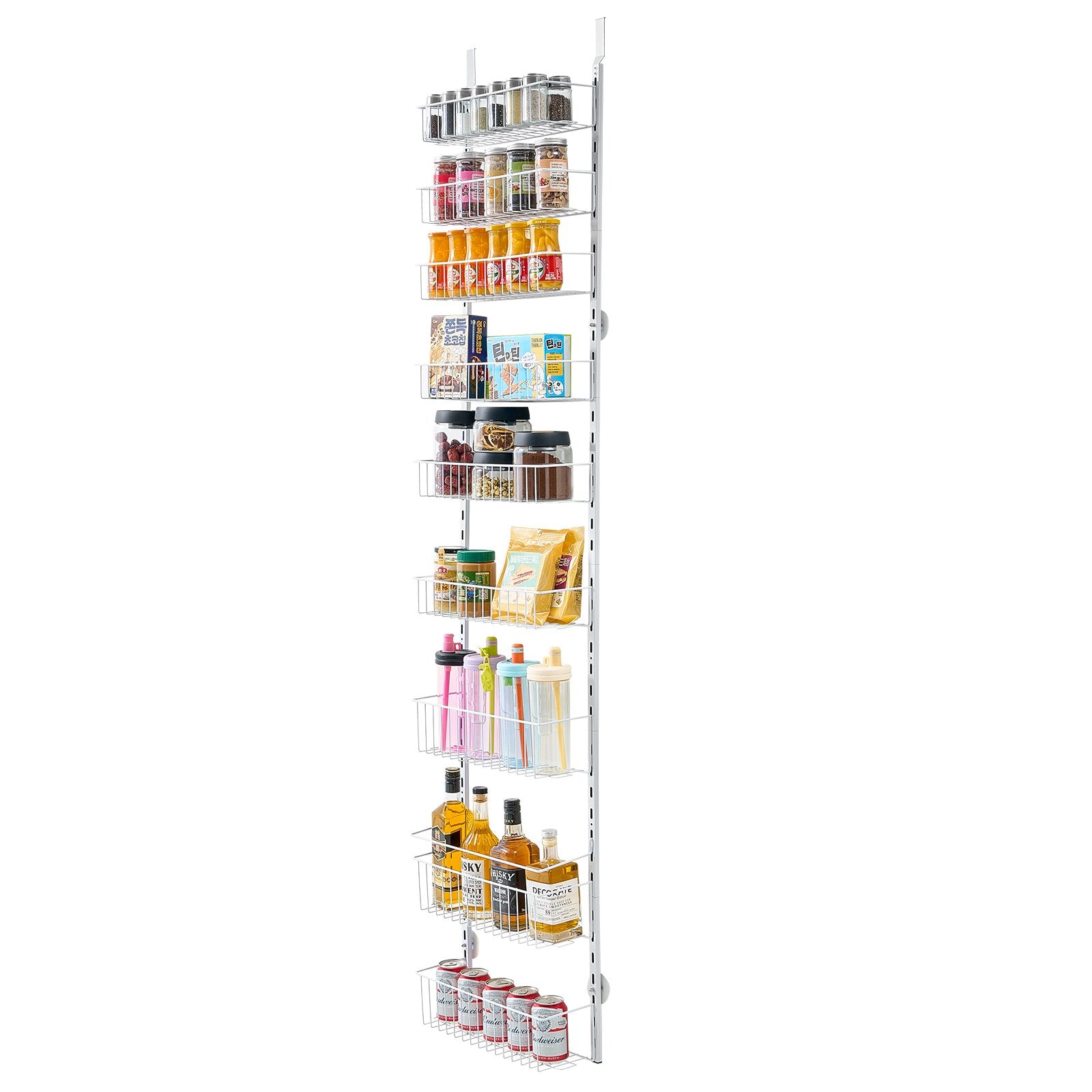 Over The Door Pantry Organizer, 9-Tier Pantry Organization And Storage, Heavy-Duty Steel Hanging Spice Rack, Adjustable Wall Seasoning Shelves, For Home Kitchen Laundry Room Bathroom, White