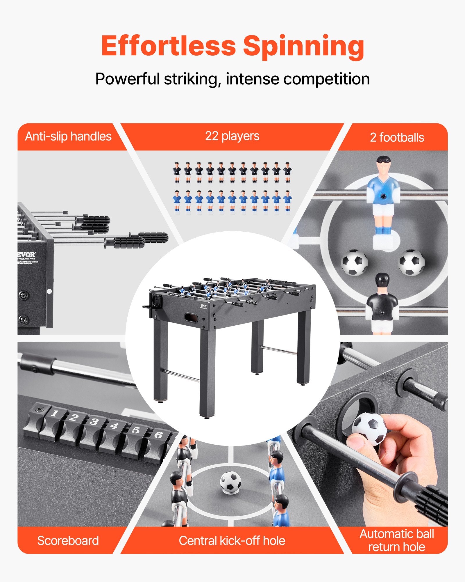 Foosball Table, 121 Cm Standard Size Table, Extremely Cool Indoor Full Size Foosball Tables For Home, Family, And Game Room, Durable Soccer Set, Includes 2 Balls, Score Keeper, And 2 Cup Holders
