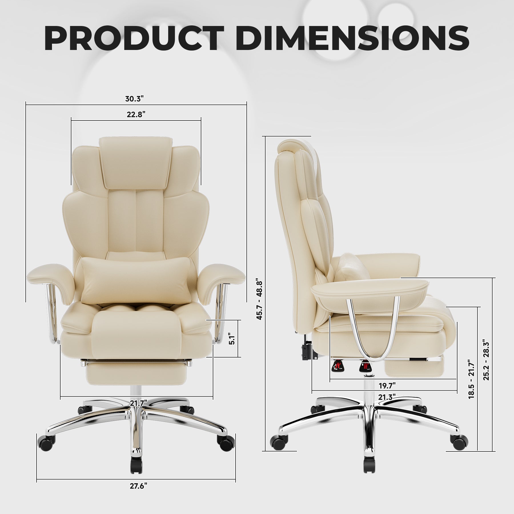 Office Chair, Big And Tall Executive Office Chair With Footrest, Leather Computer Chair, Ergonomic Reclining Chair High Back , Large Home Office Chair Beige