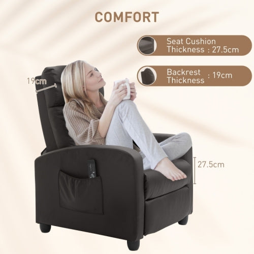 Recliner Armchair, Massage Faux Leather Push Back Reclining Chair With Adjustable Leg Rest, Side Pocket, For Home Living Room Theatre, Brown HOMCOM