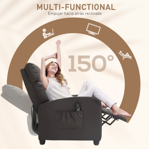 Recliner Armchair, Massage Faux Leather Push Back Reclining Chair With Adjustable Leg Rest, Side Pocket, For Home Living Room Theatre, Brown HOMCOM